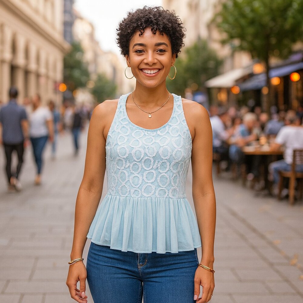 Powder Blue Polyester Swirl Top